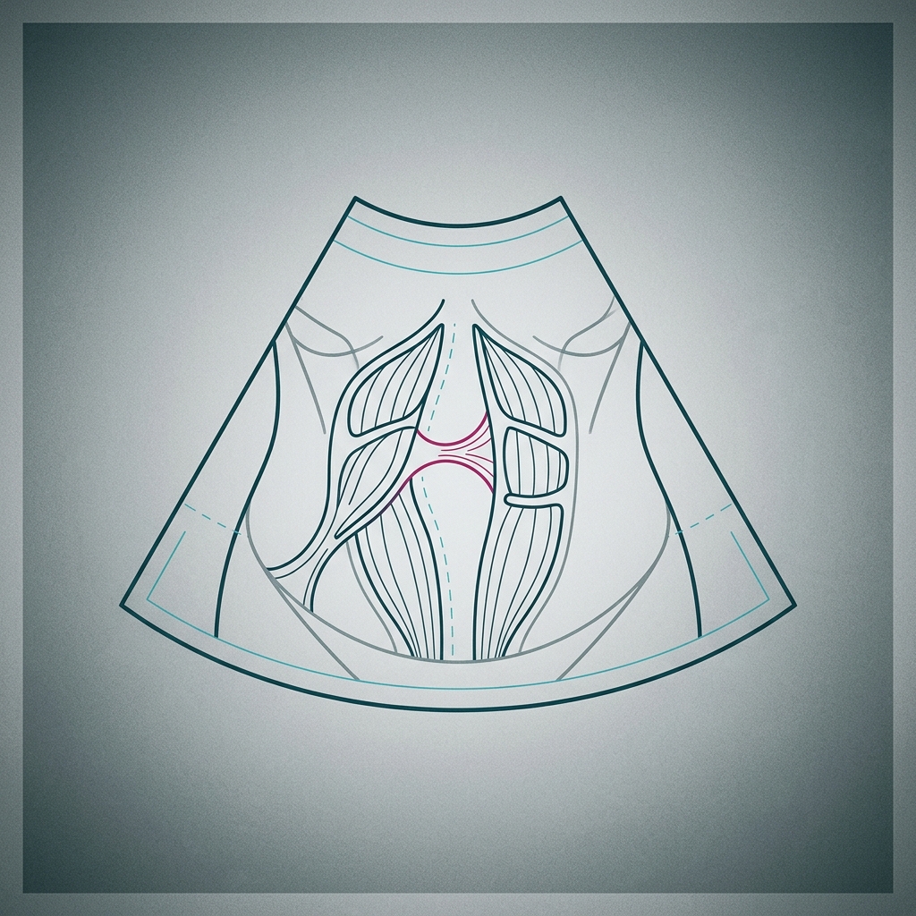 Ultrasound view of the two rectus muscles and the widened linea alba