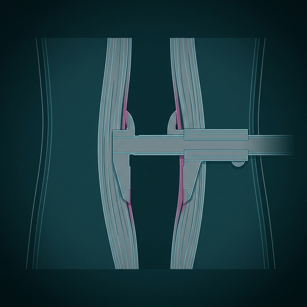Caliper measuring the inter-recti distance on a cross-section