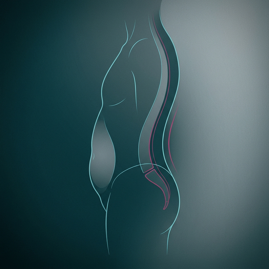 The characteristic midline ridge or fin of diastasis recti on contraction